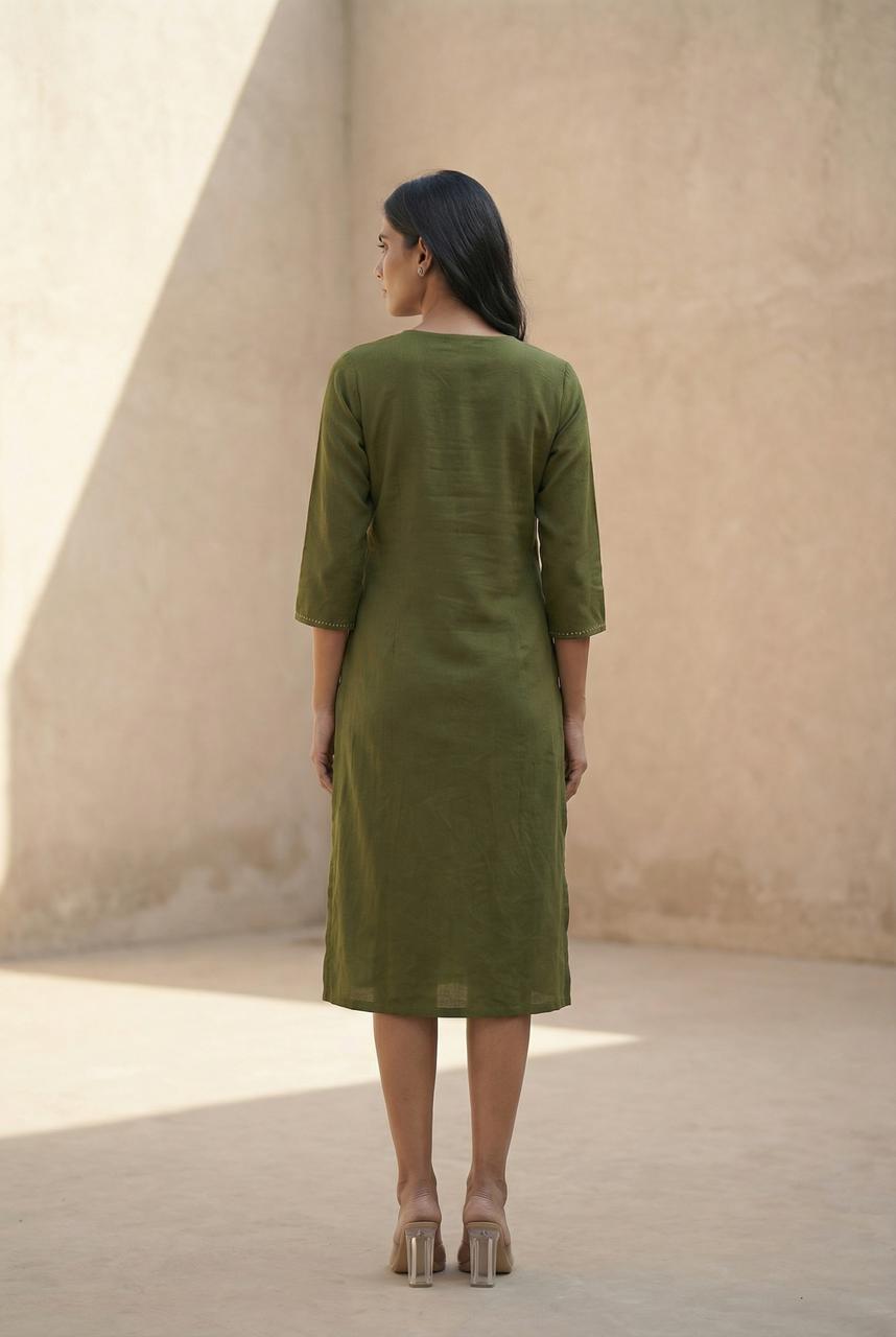 Olive A-Line Hand Painted Dress