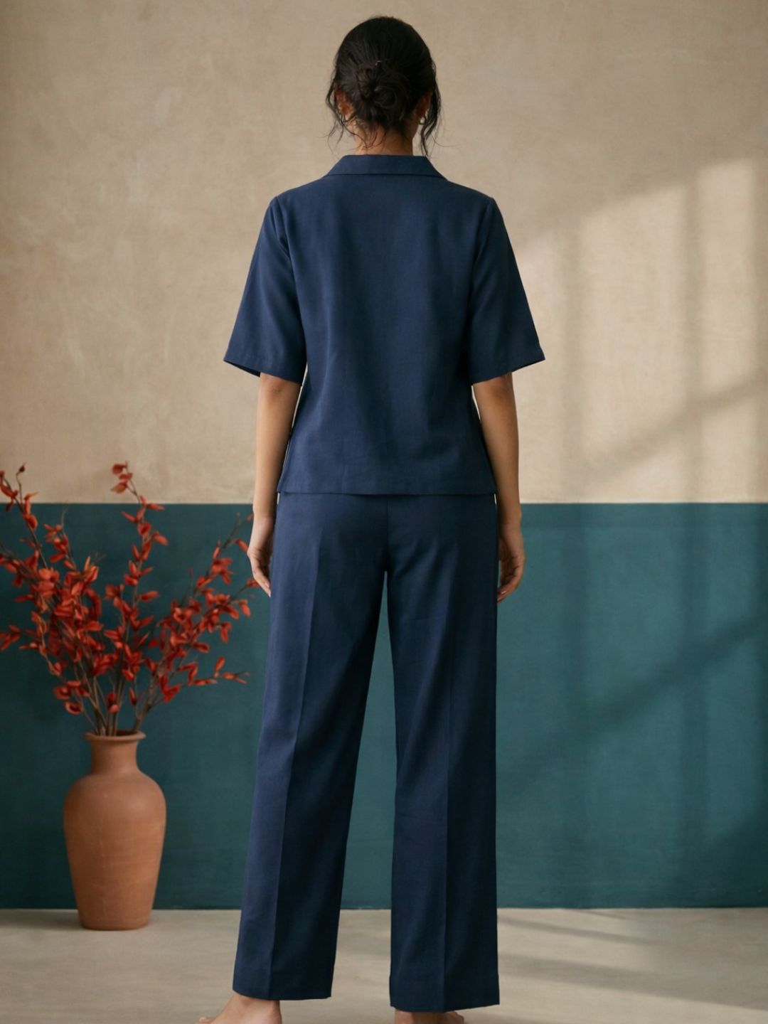 Navy Blue Long Kimono Hand Painted Top