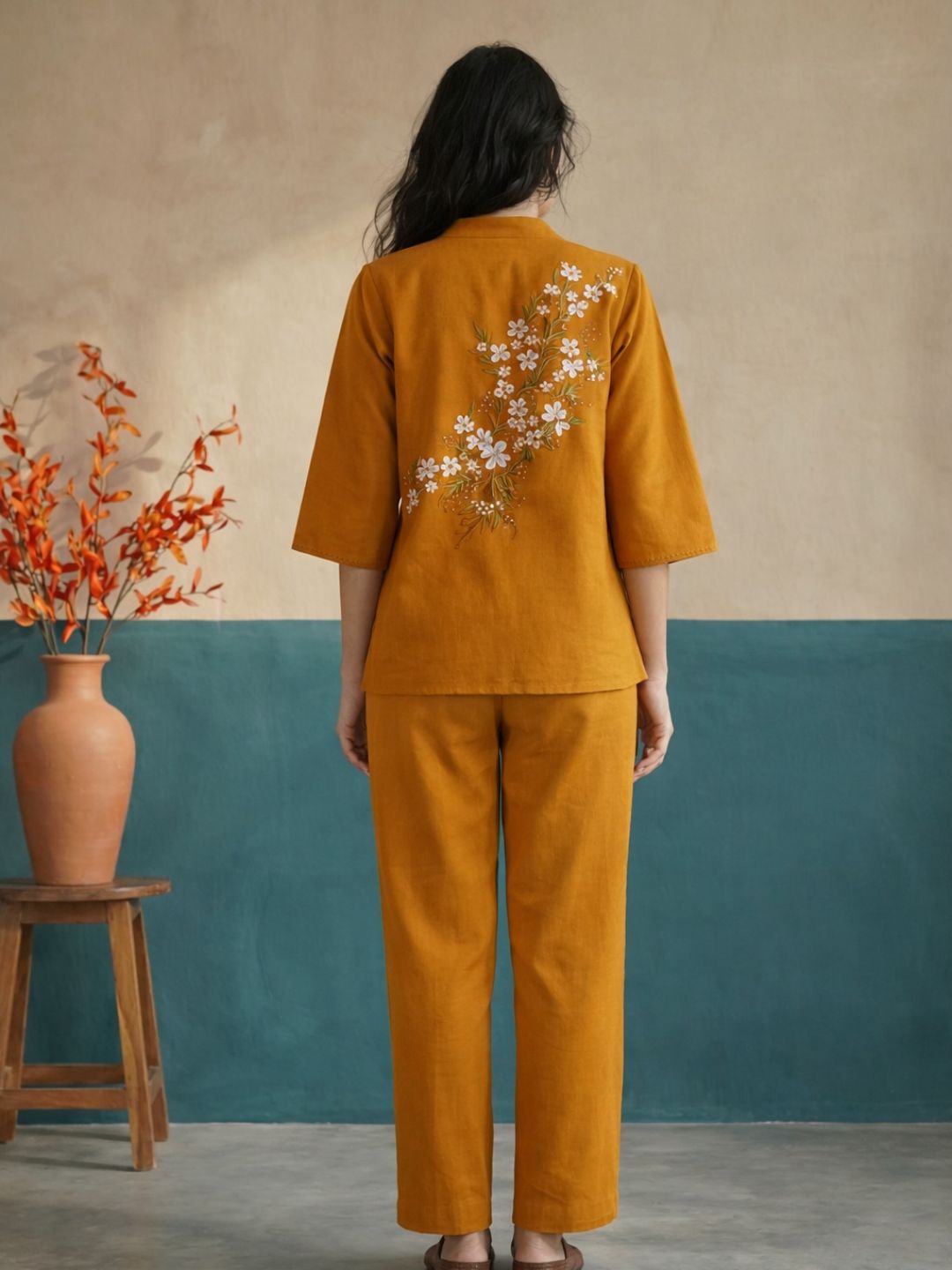 Mustard Cross Over Hand Painted Top