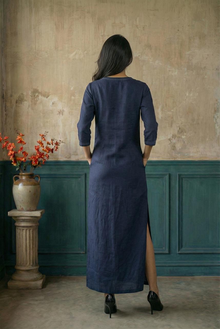 Navy Blue Long ankle length straight dress