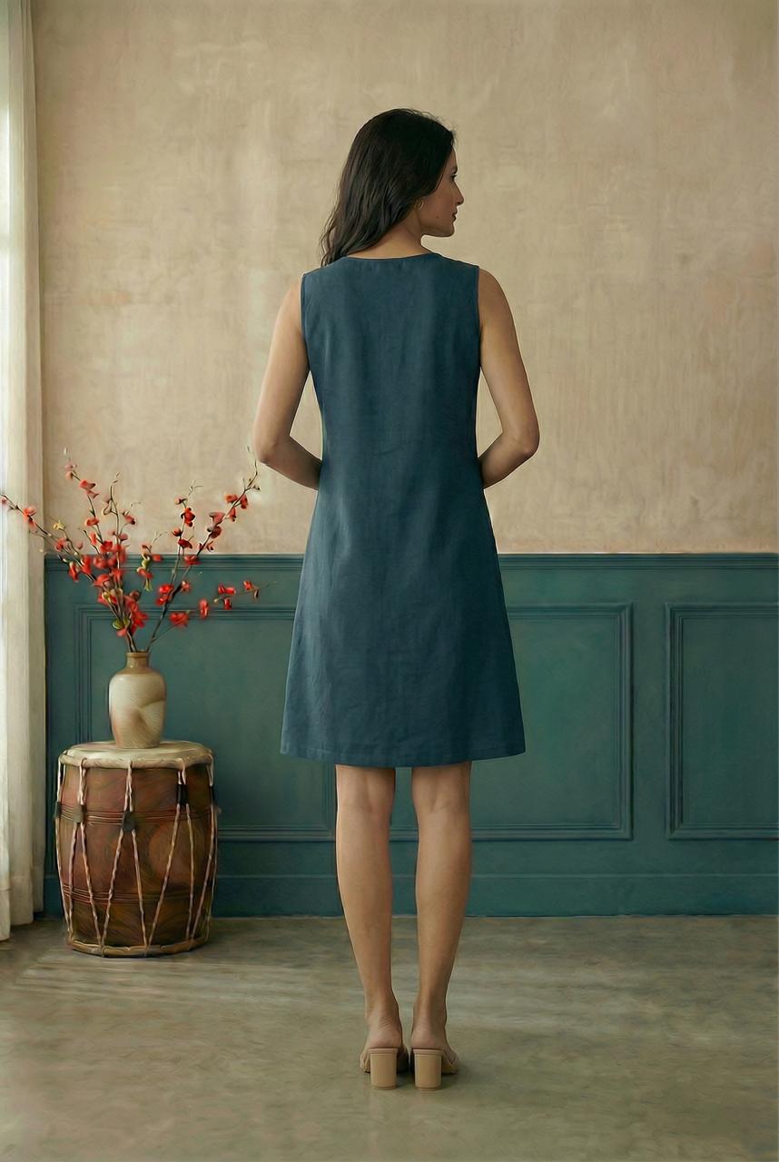 Blue A-line sleevless dress