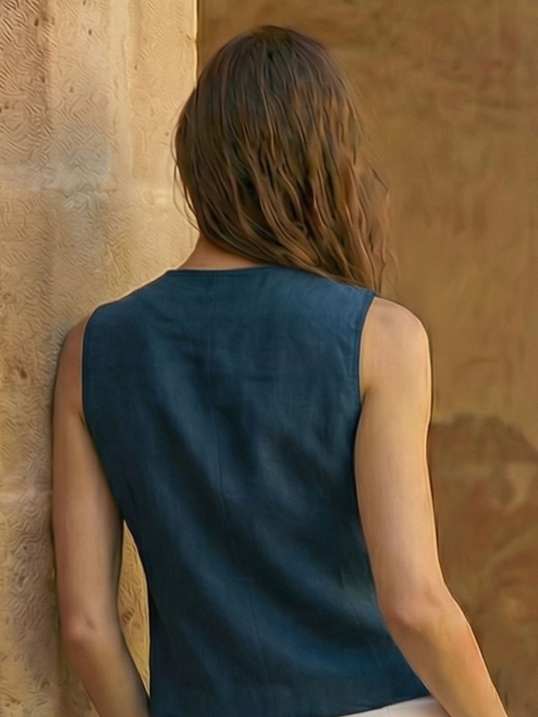 Structured vest V-neck Teal blue