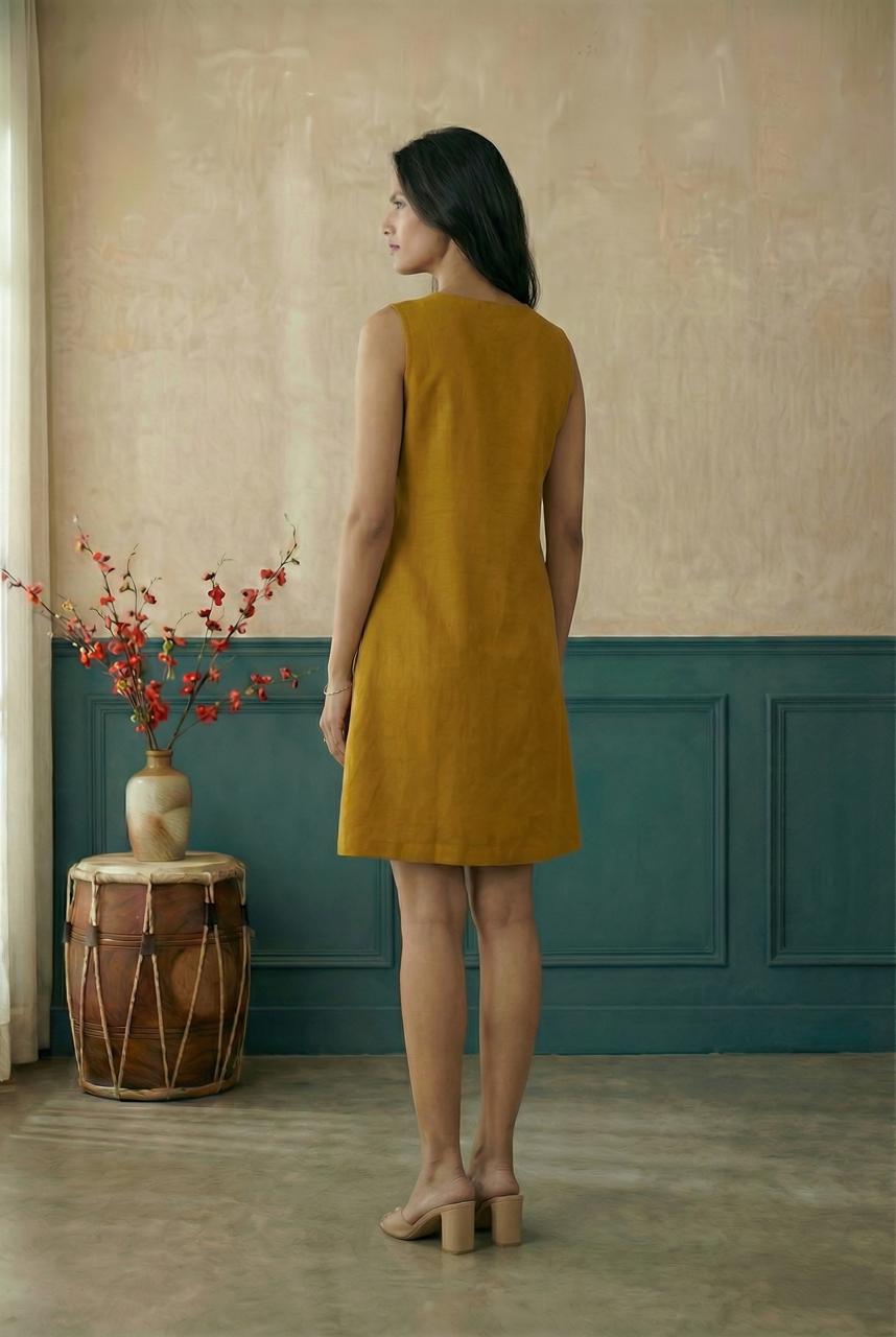 Mustard Sleeveless A-Line Dress