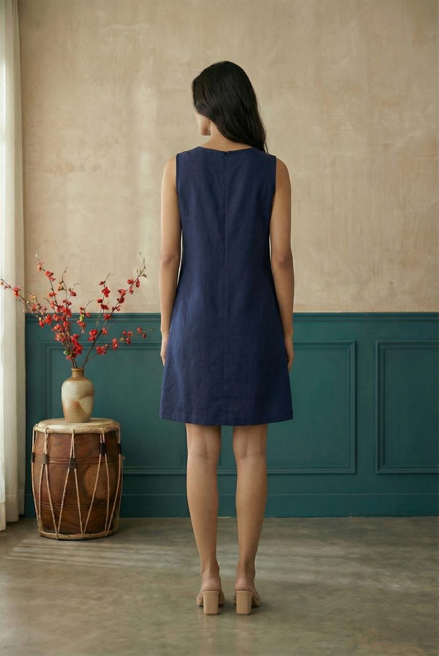 Navy Blue Sleeveless A-Line Dress