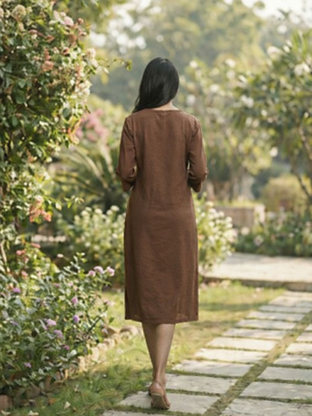 Women A-Line Below-Knee Cotton Blend Hand-Painted Dress