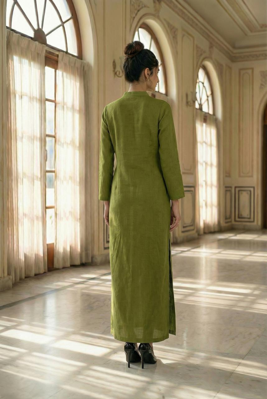 Olive Ankle-Length Straight Dress