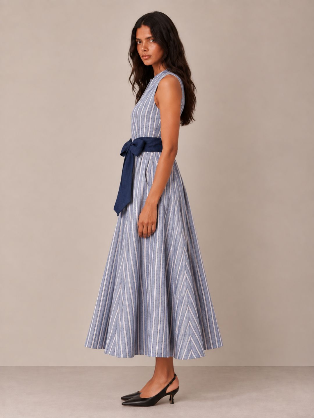 Navy Blue Stripes long Flowy Dress Sleeveless