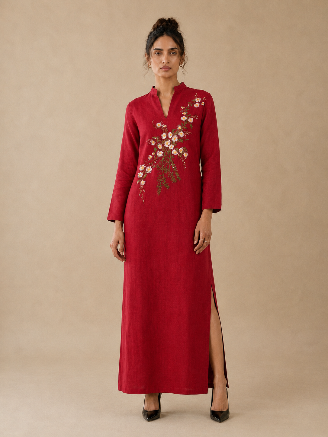 Red Ankle-Length Straight Dress