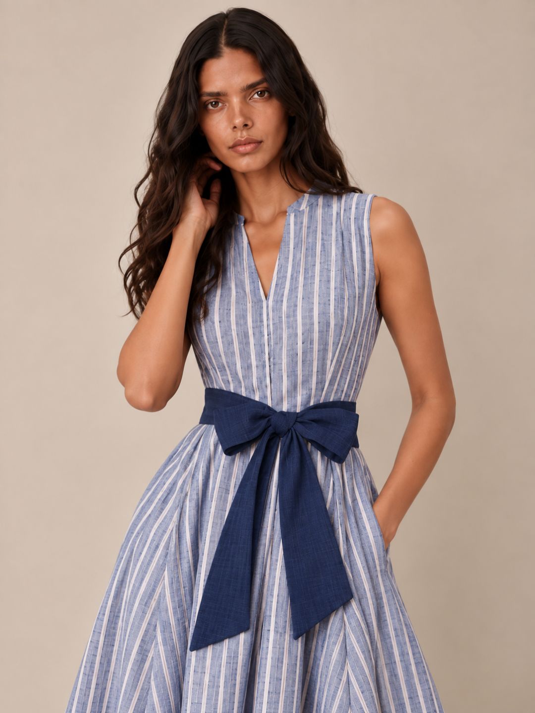 Navy Blue Stripes long Flowy Dress Sleeveless