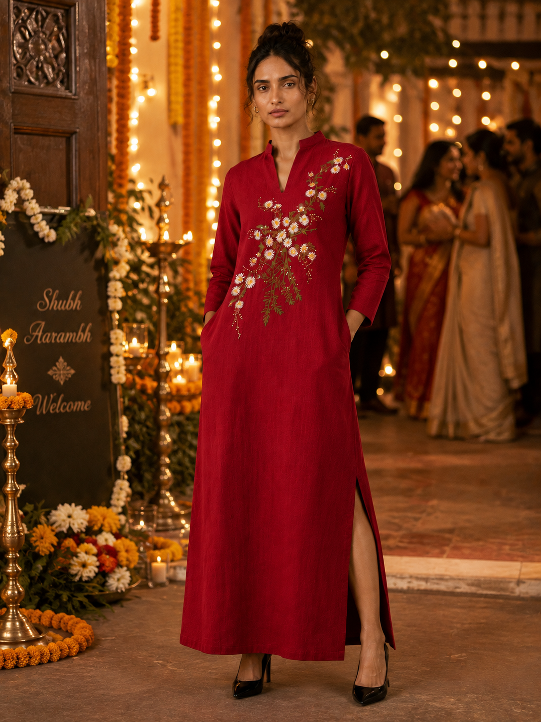 Red Ankle-Length Straight Dress
