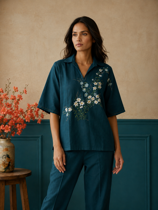 Teal Long Kimono Top