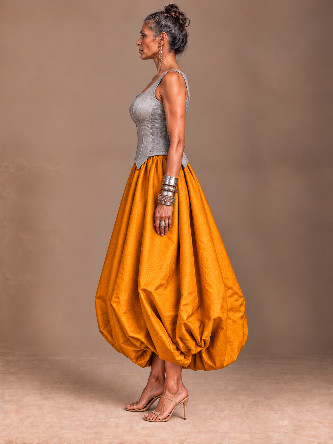 Yellow silk balloon skirt