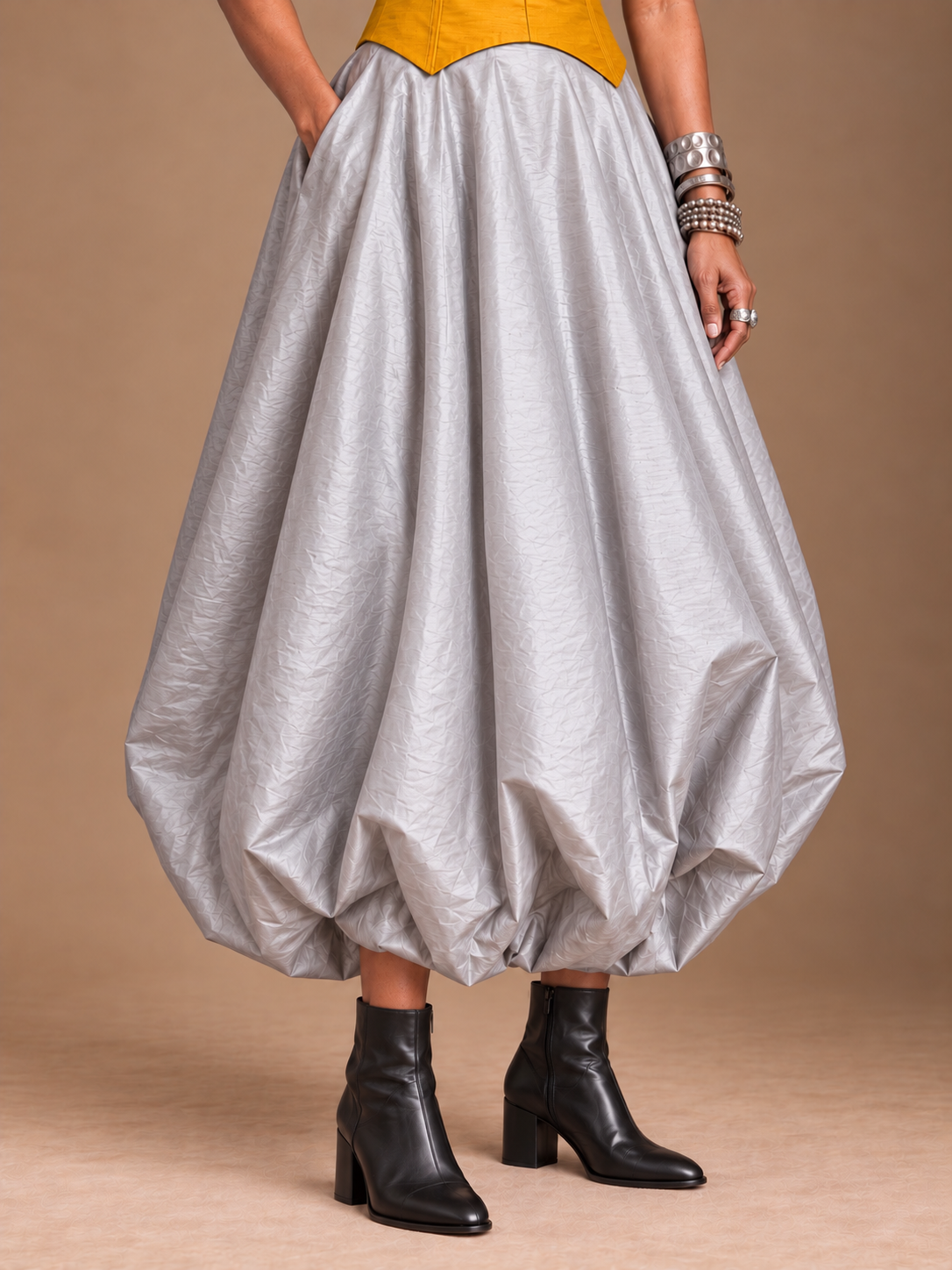 Grey silk balloon skirt