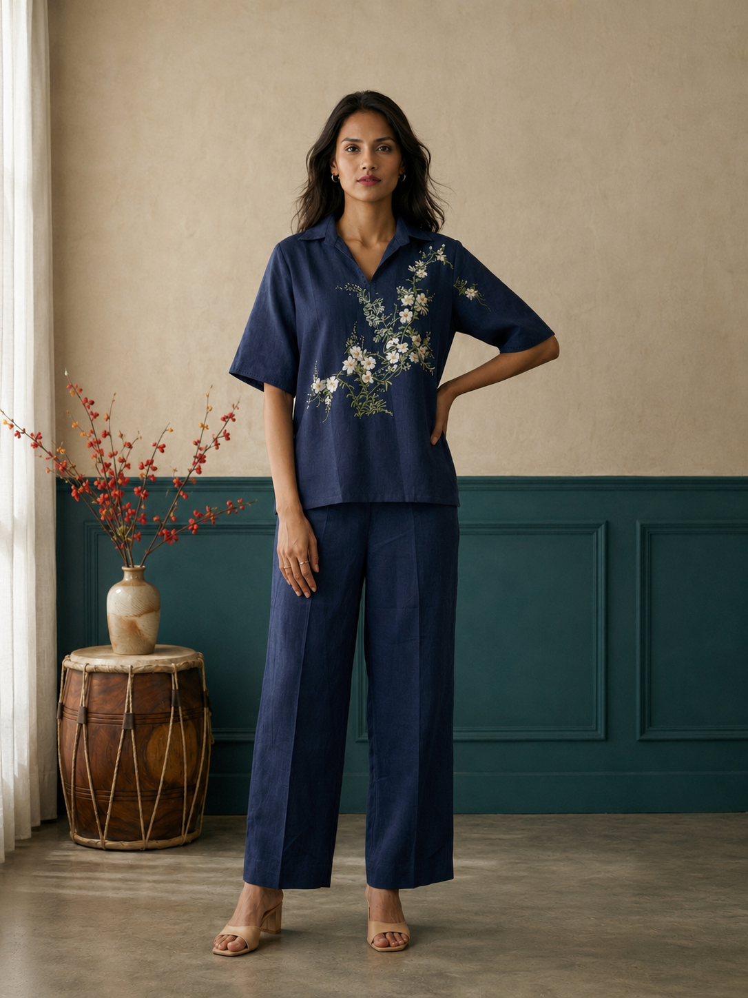 Navy Blue Long Kimono Top