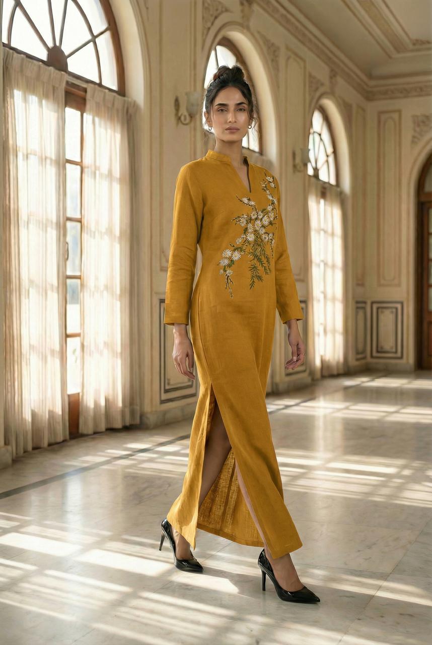 Mustard Ankle-Length Straight Dress