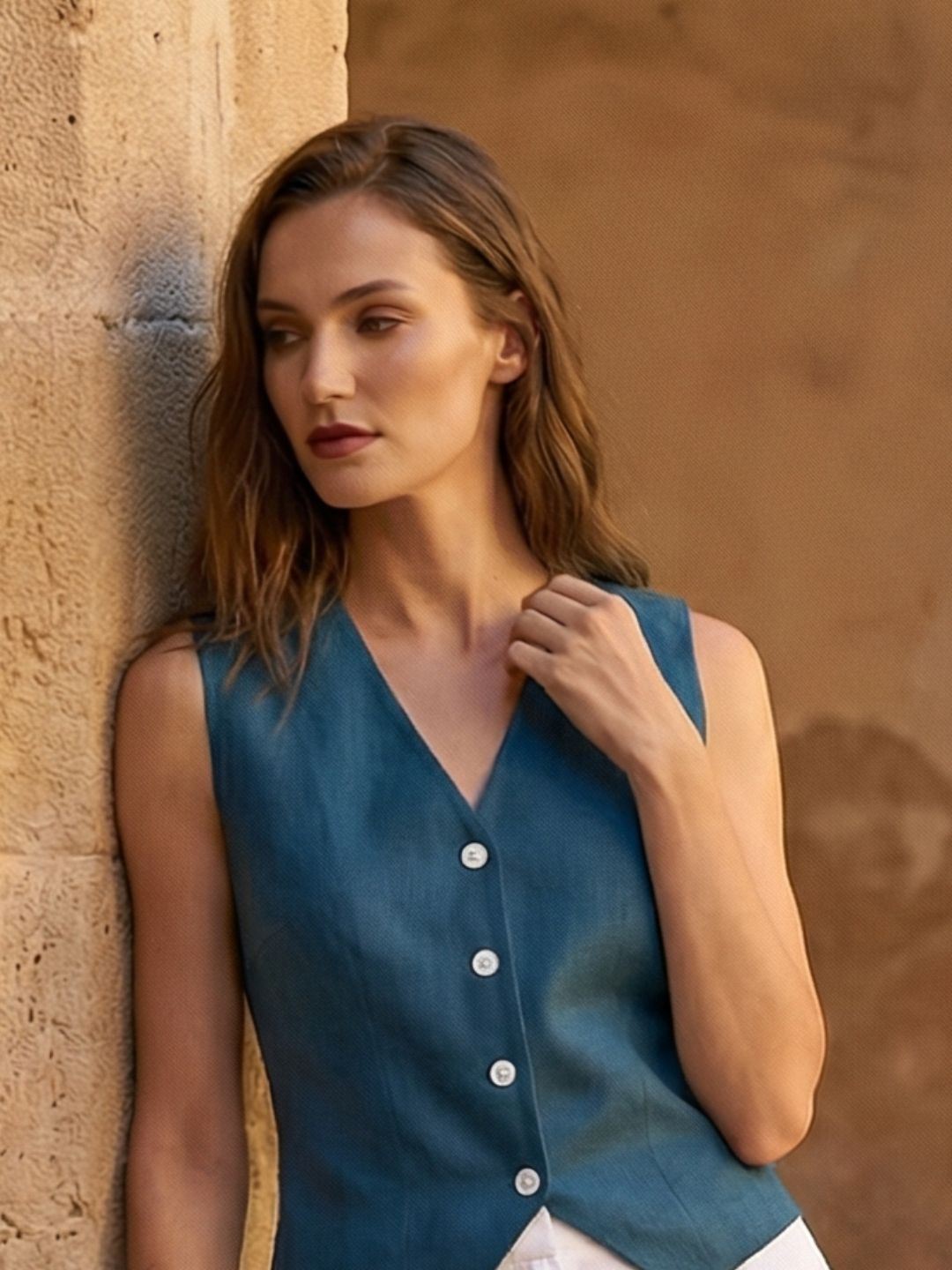 Structured vest V-neck Teal blue