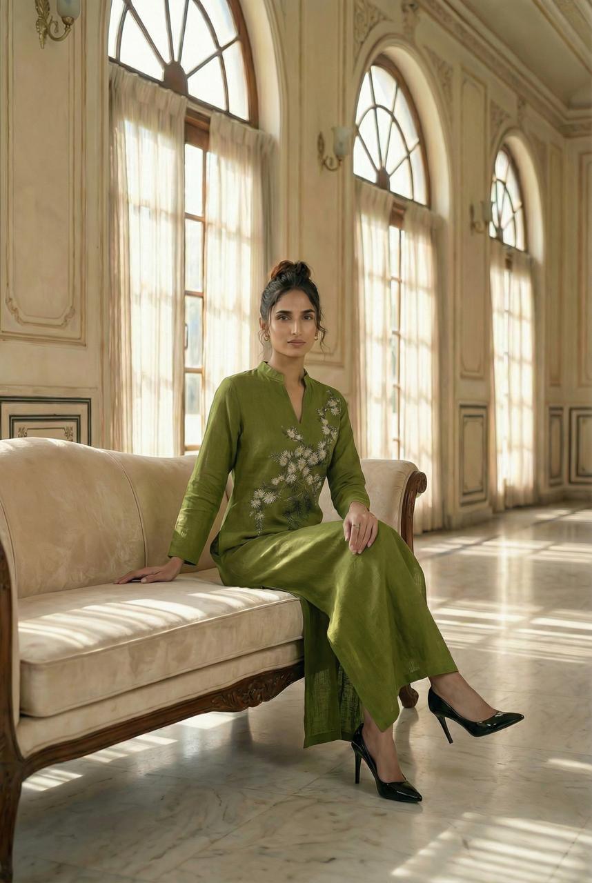 Olive Ankle-Length Straight Dress