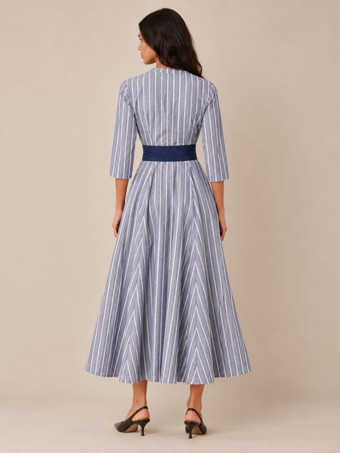 Navy Blue Stripes long Flowy Dress