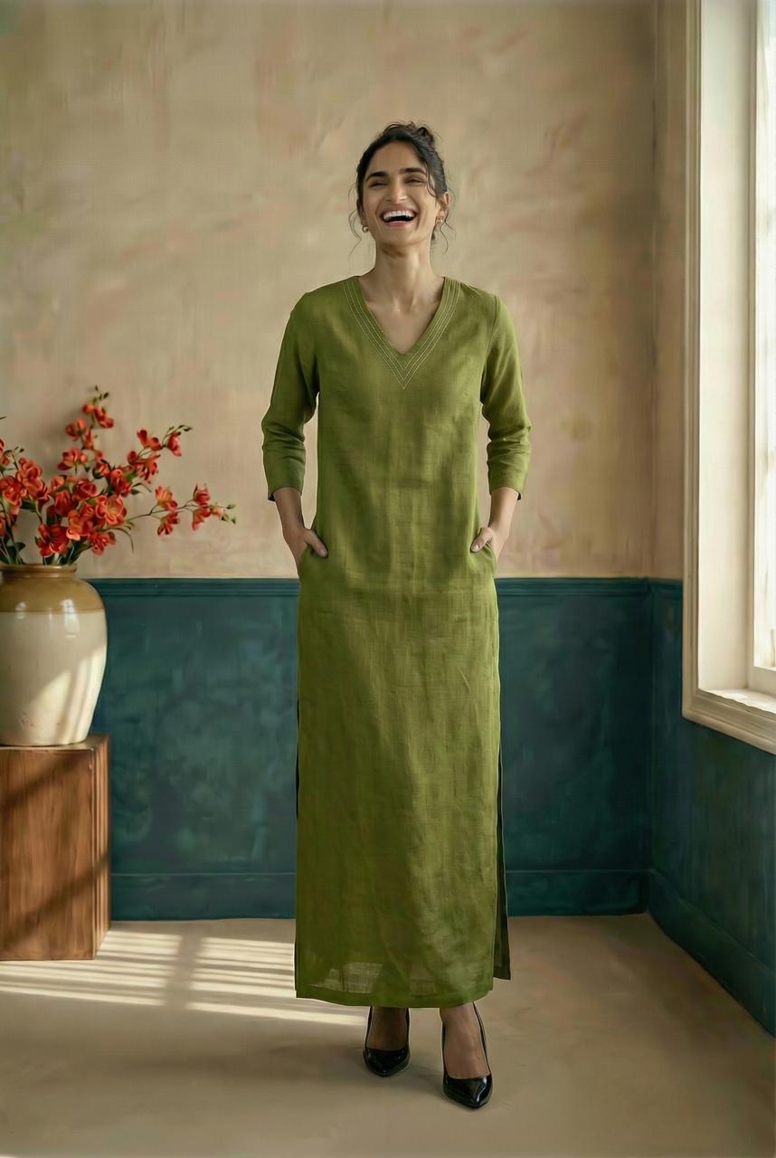 Green Long ankle length straight dress