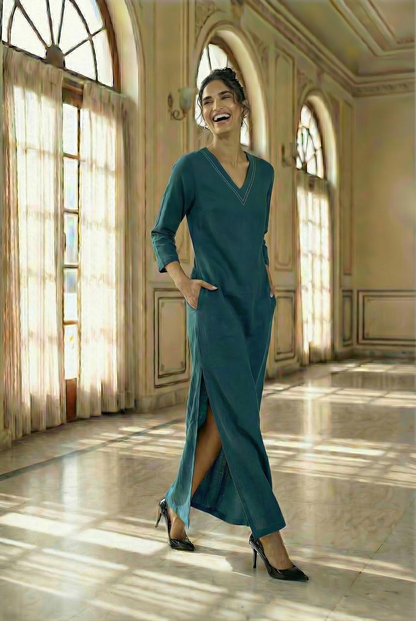 Blue Long ankle length straight dress