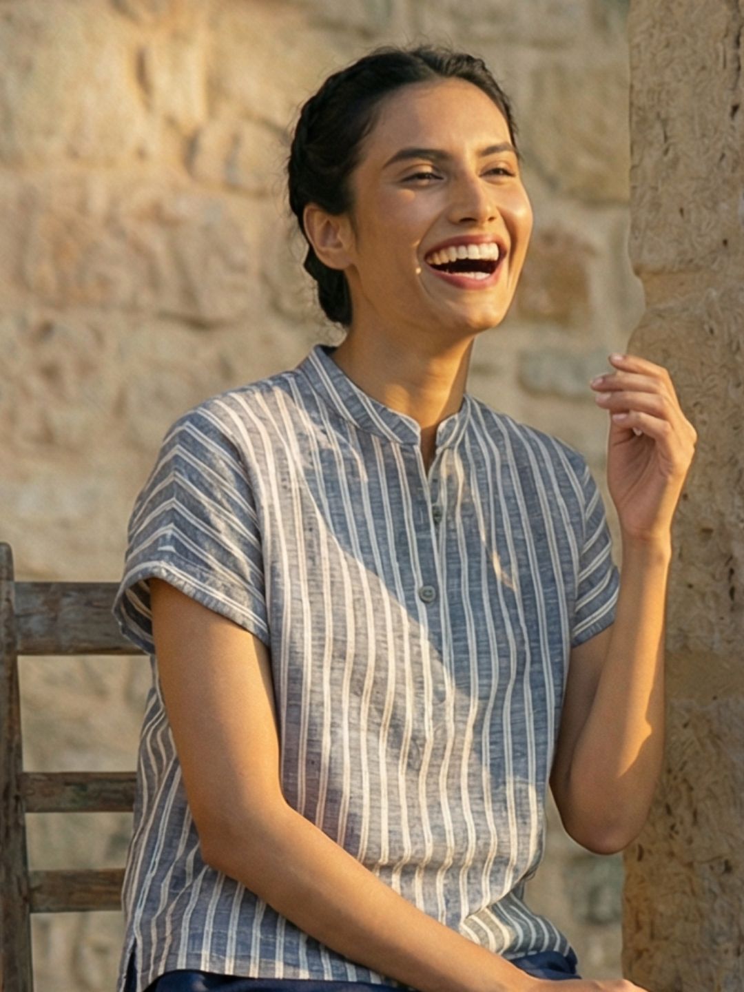 Kimono top with chinese collar