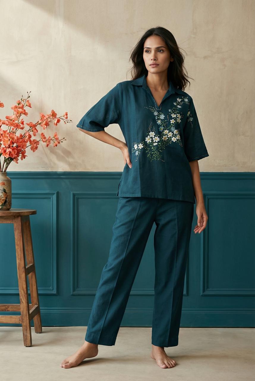 Teal Long Kimono Hand Painted Top