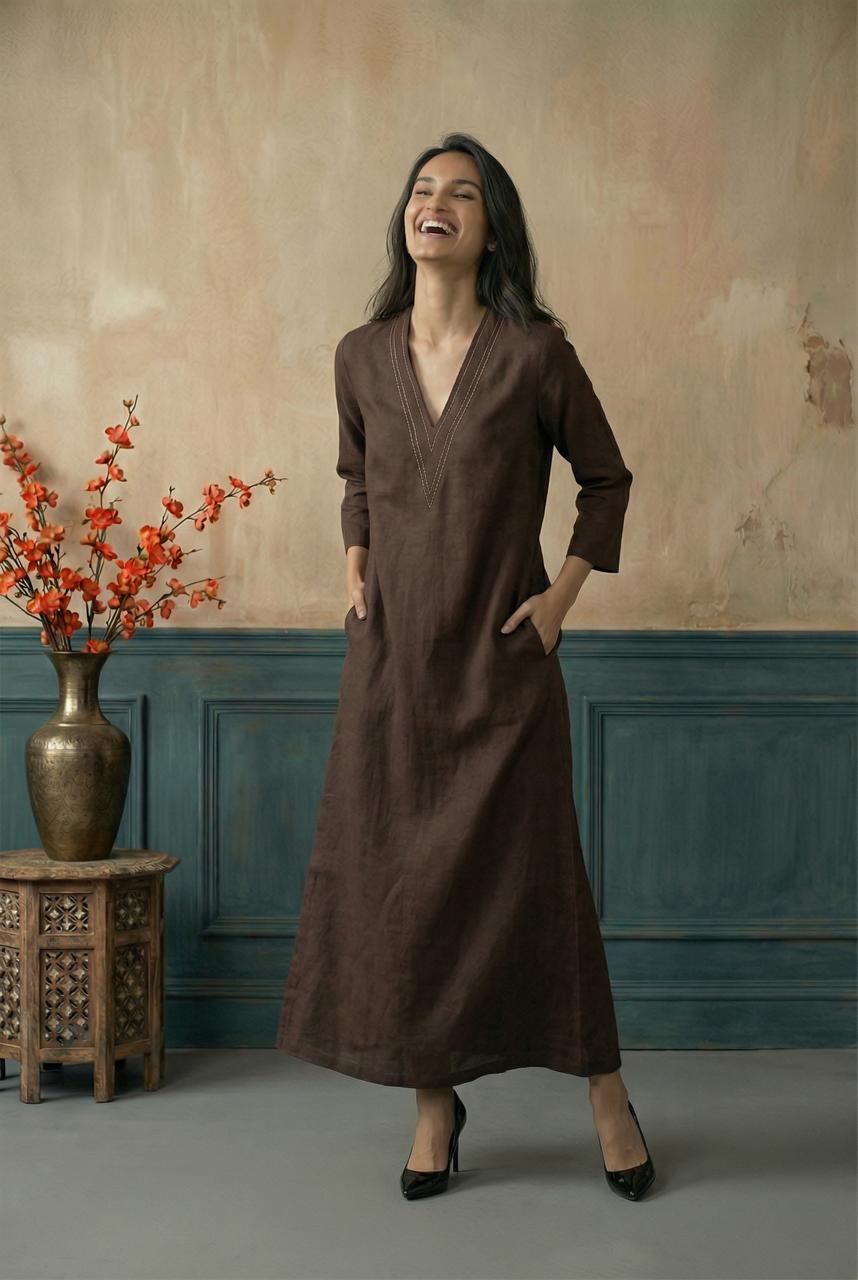Brown Long ankle length straight dress