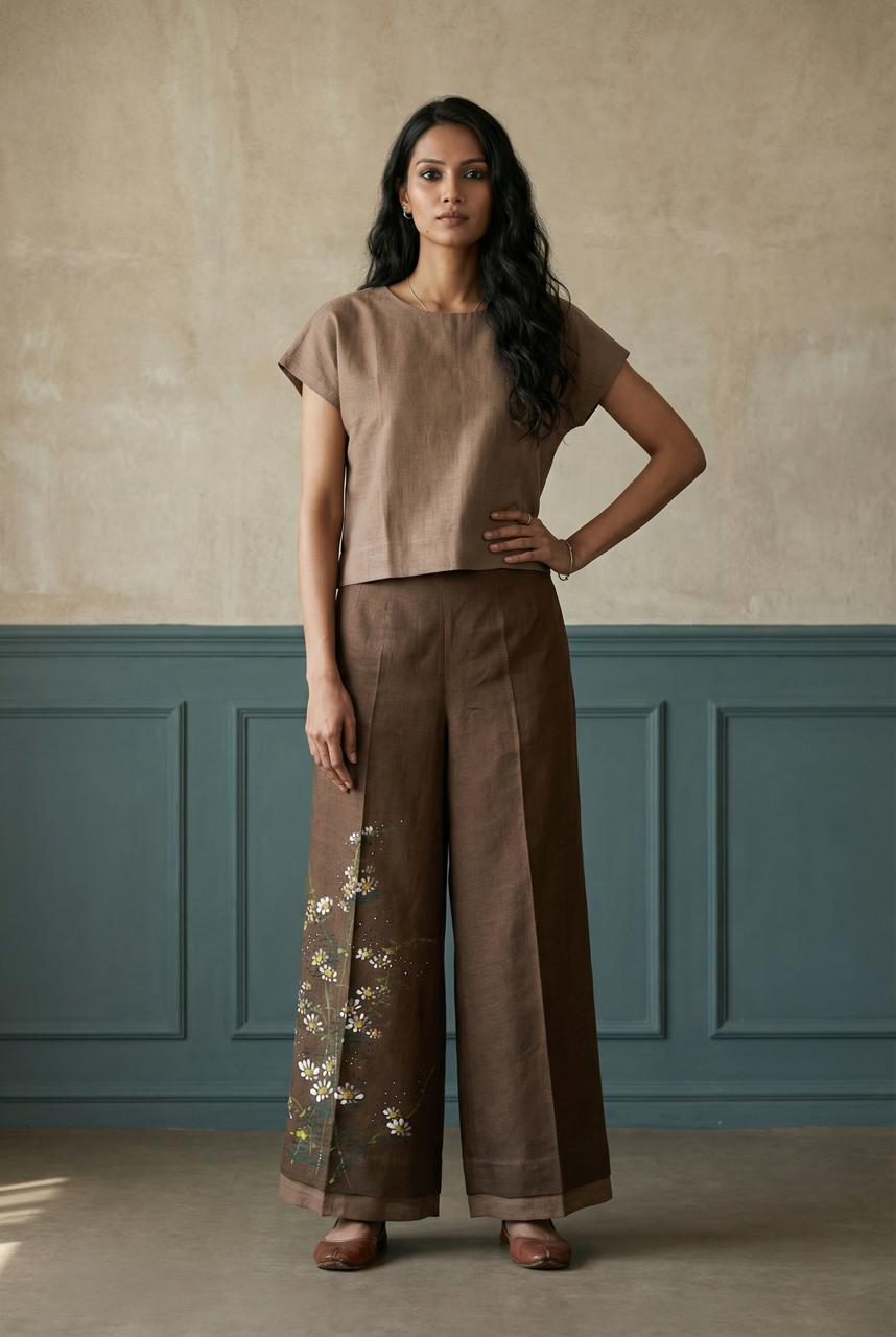 Brown Kimono Hand Painted Top