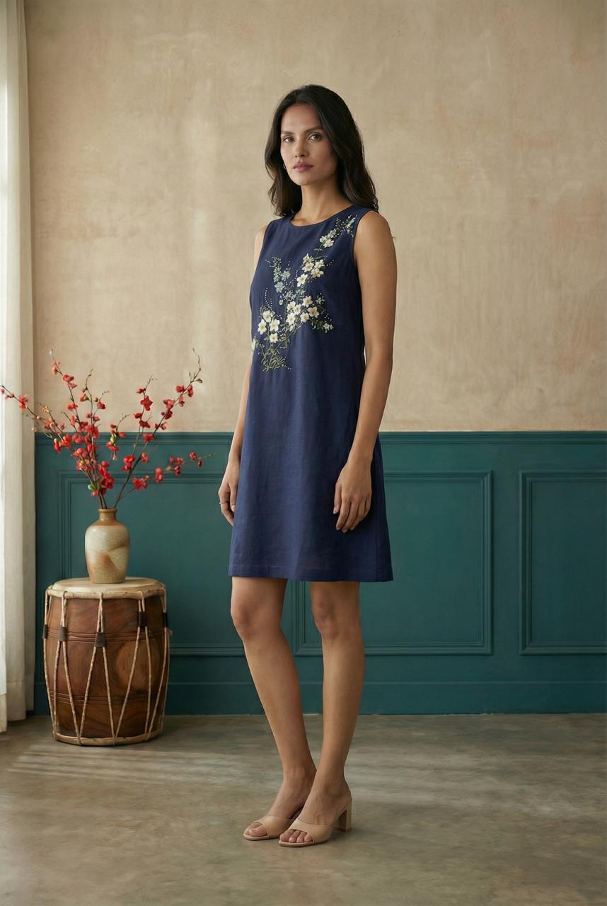 Navy Blue Sleeveless A-Line Dress