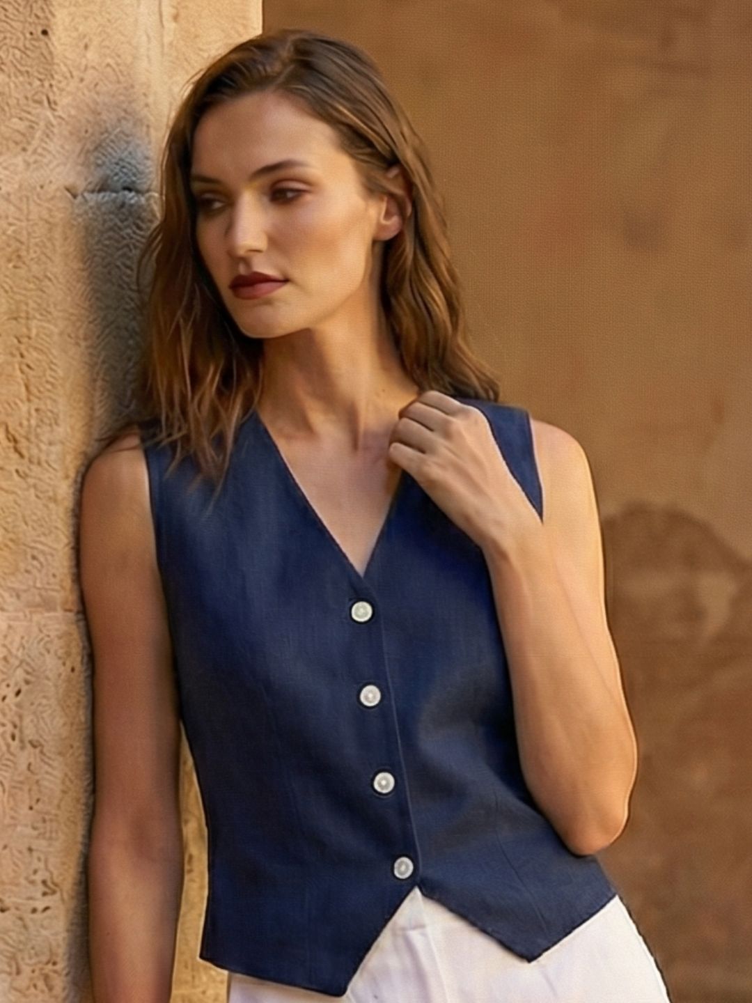 Structured vest V-neck Navy blue