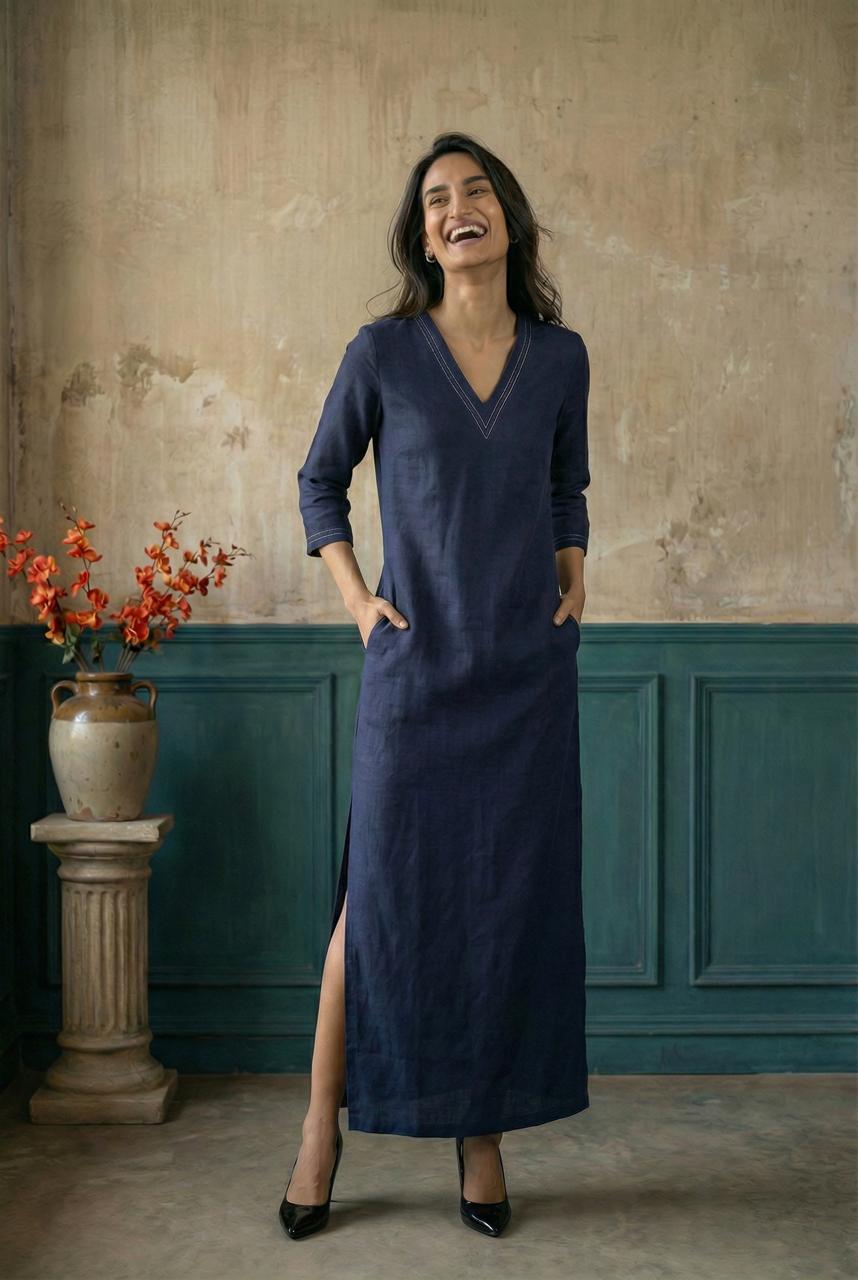 Navy Blue Long ankle length straight dress