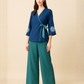 Women’s Dark Blue Silk Top & Green Cotton Pant Set