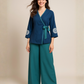 Women’s Dark Blue Silk Top & Green Cotton Pant Set