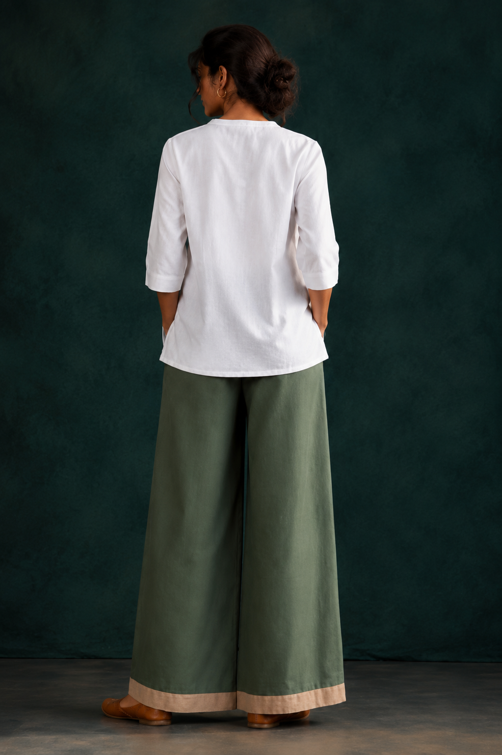 Women’s Green Hand-Painted Floral Wide Leg Palazzo Pants