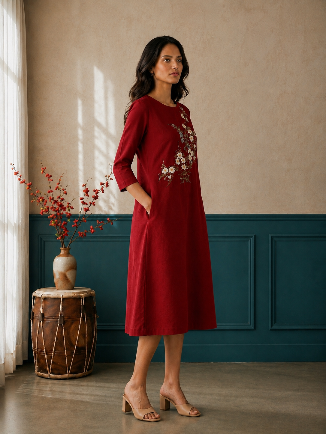 Red Hand Painted A-Line Dress