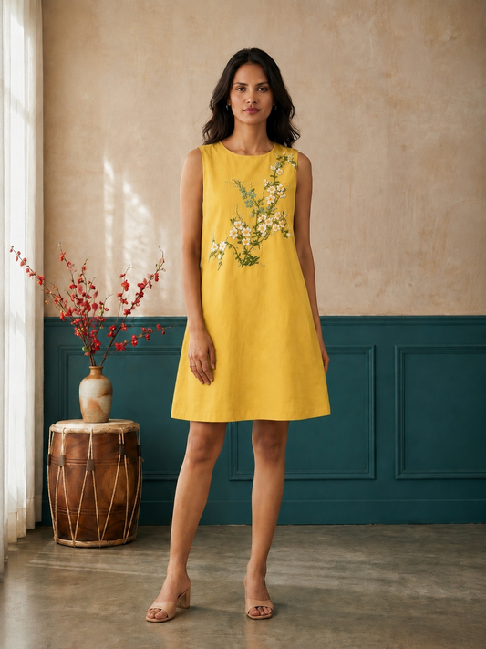 Yellow Sleeveless A-Line Dress
