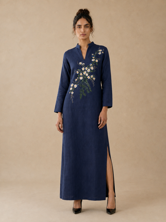 Blue Ankle-Length Straight Dress