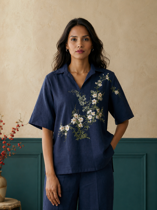 Navy Blue Long Kimono Top
