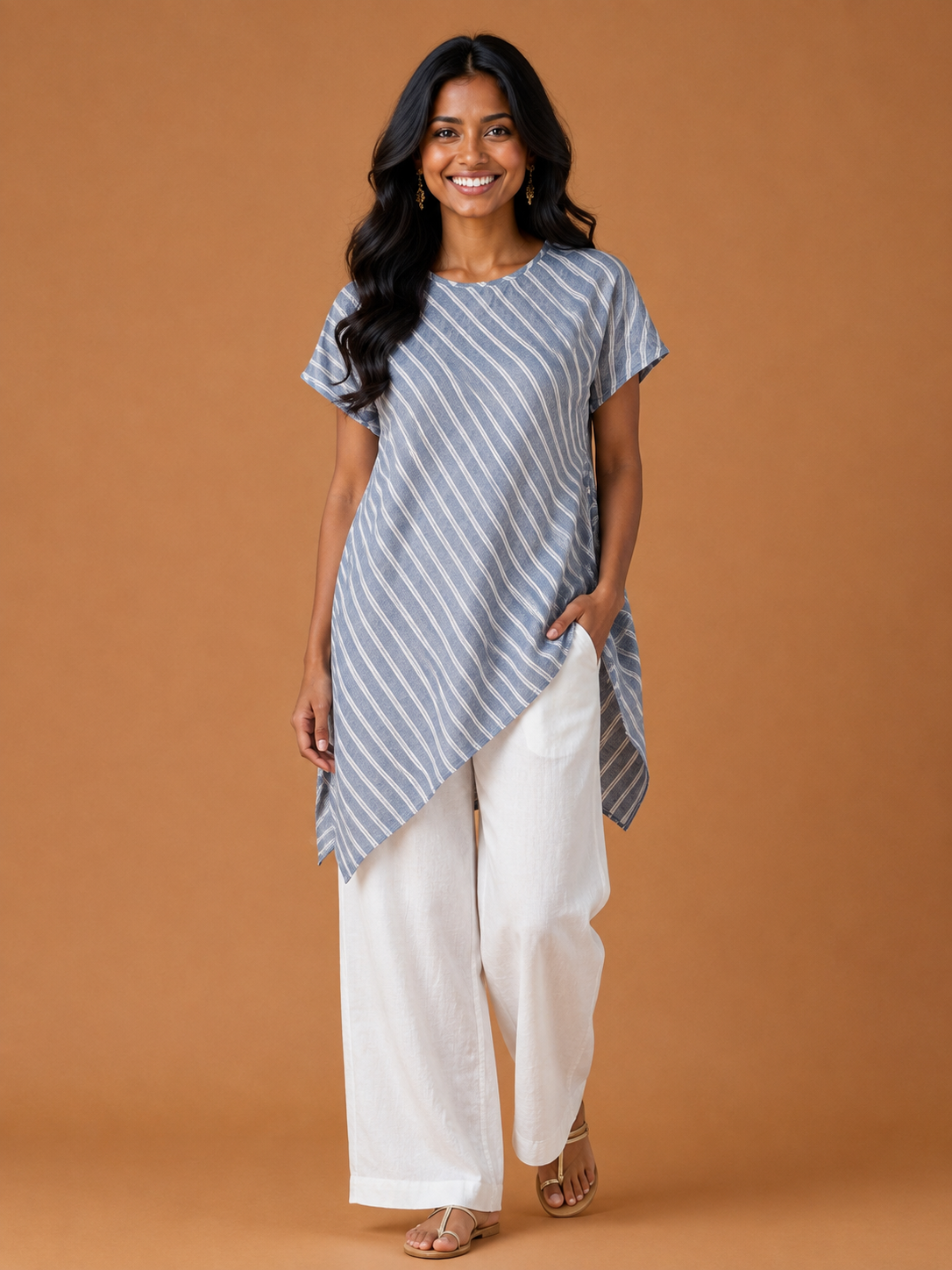 Navy Blue Stripes Zero-waste top