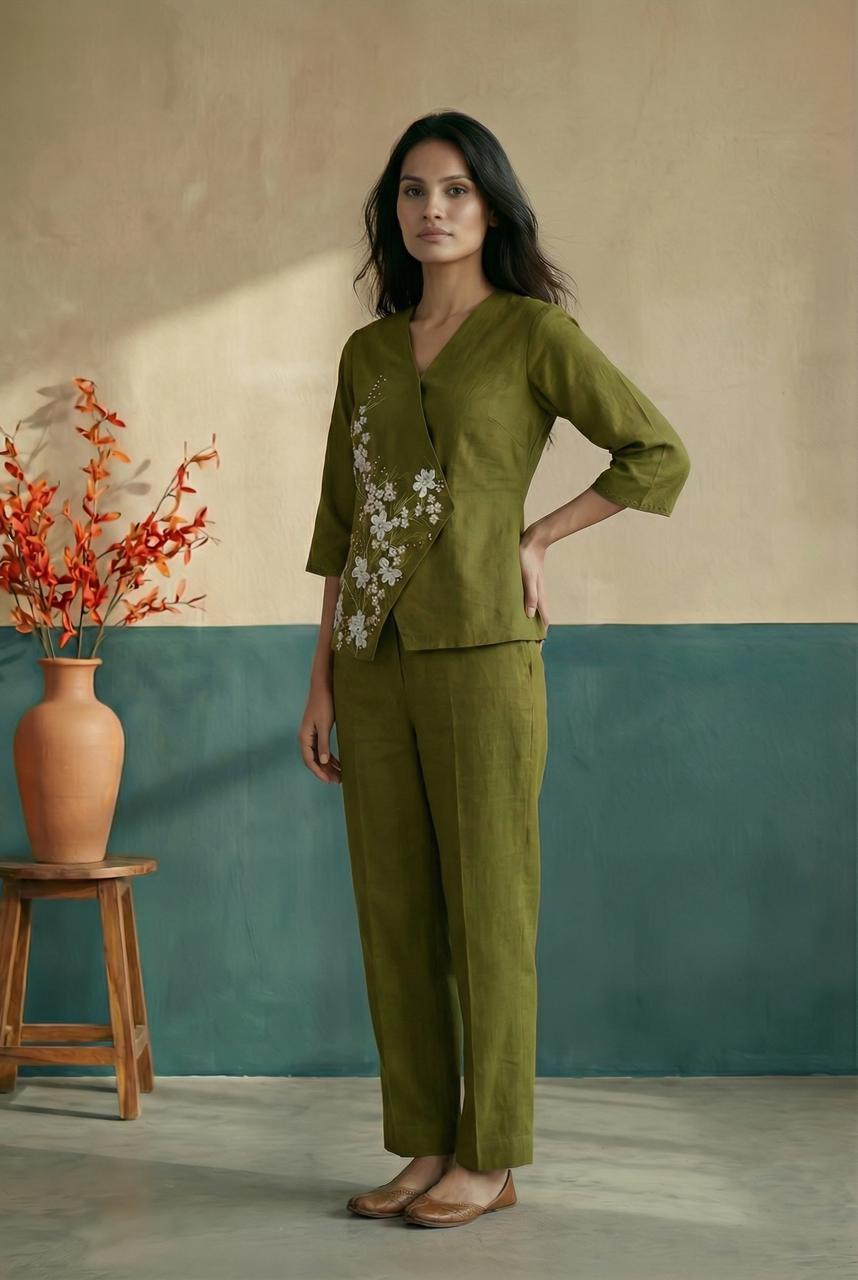 Olive Cross Over Hand Painted Top