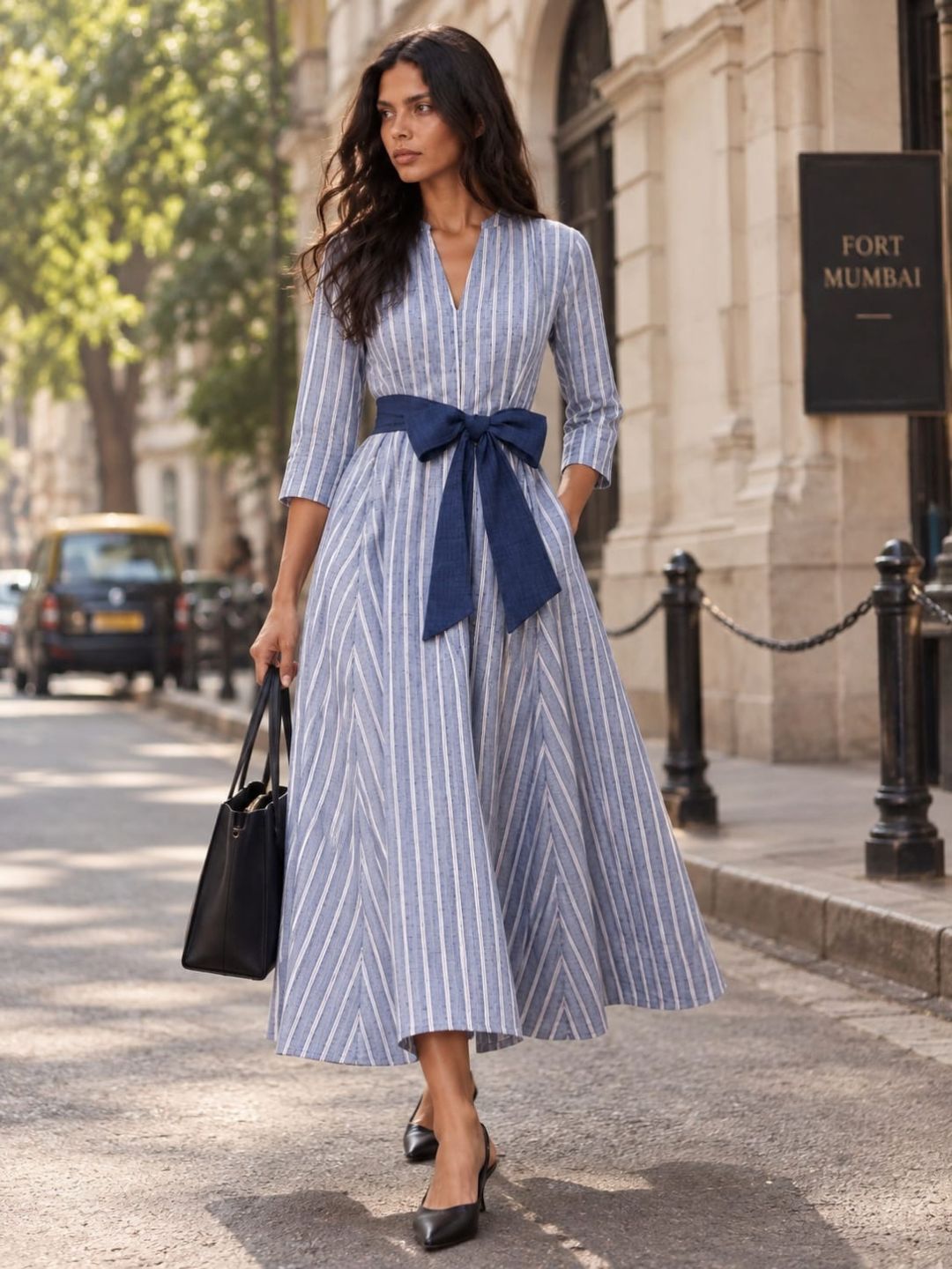 Navy Blue Stripes long Flowy Dress