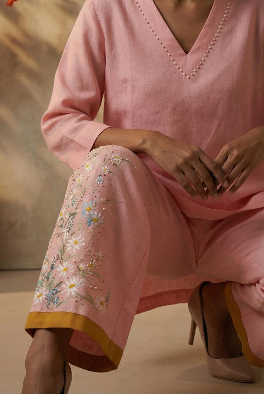 Peach  Women Painted Pant