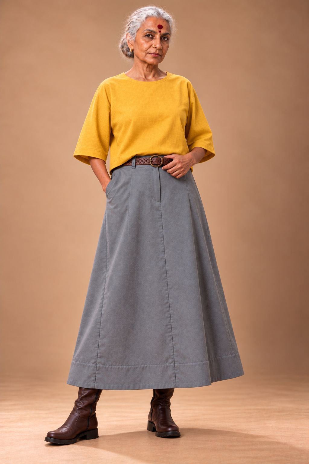 Grey Cotton A-line skirt