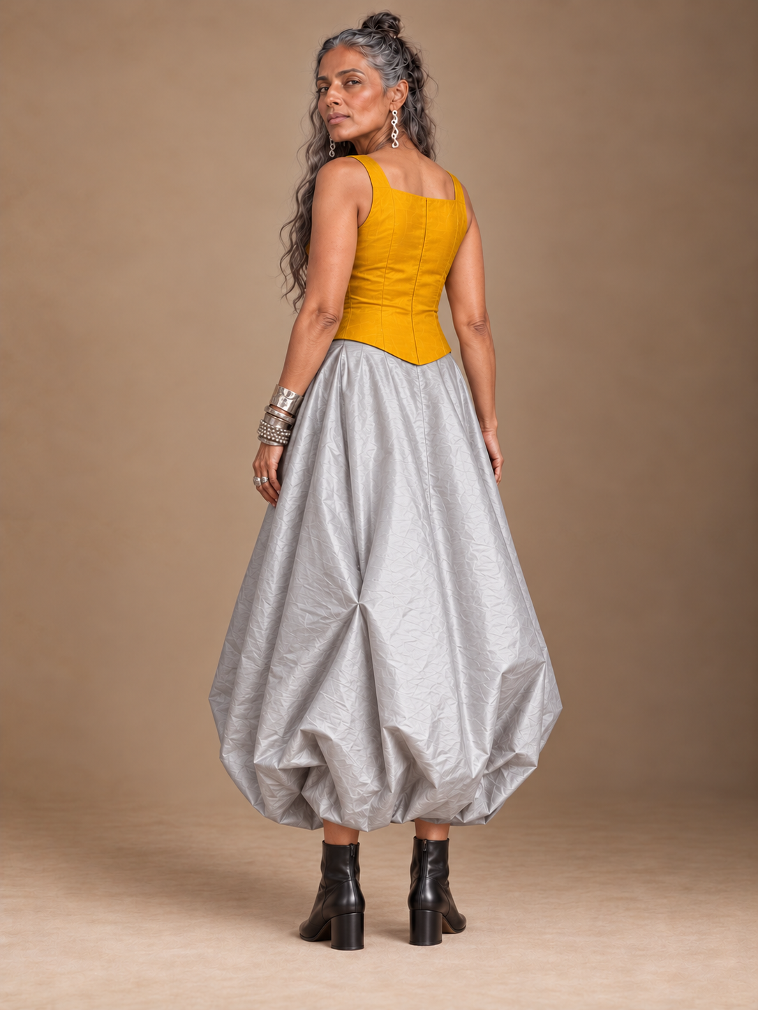 Grey silk balloon skirt