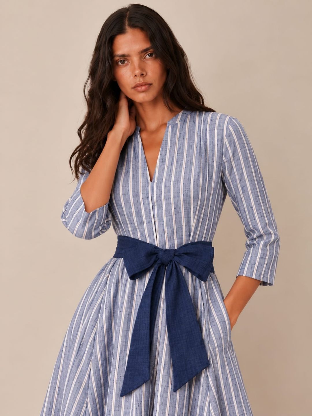 Navy Blue Stripes long Flowy Dress
