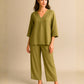 Olive Green Casual Cotton Top & Pant Set