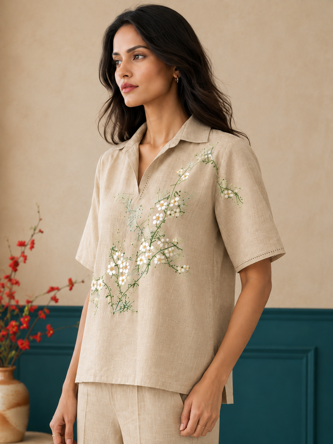 Beige Long Kimono Top