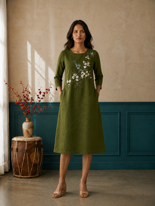 Olive Green A-Line Dress