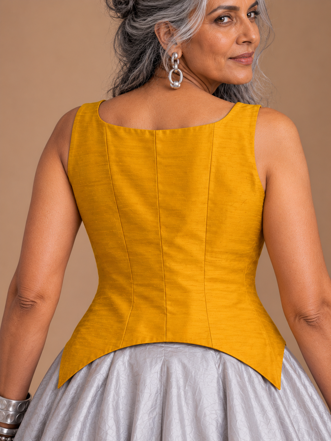 Yellow silk corset top