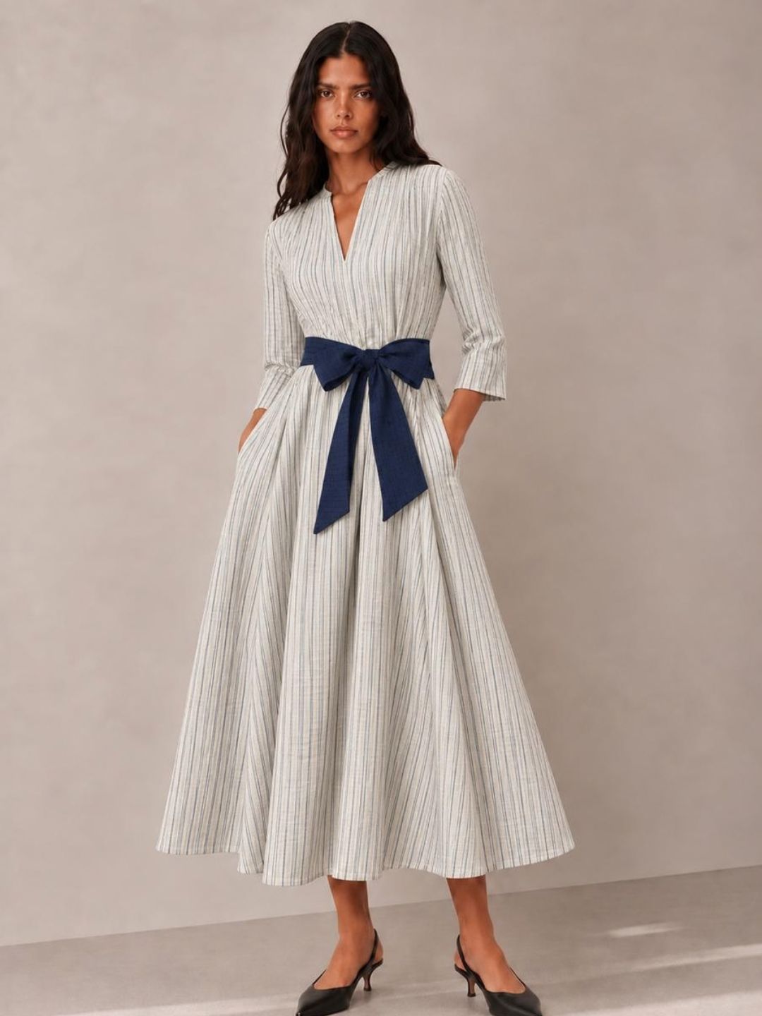 White Stripes long Flowy Dress